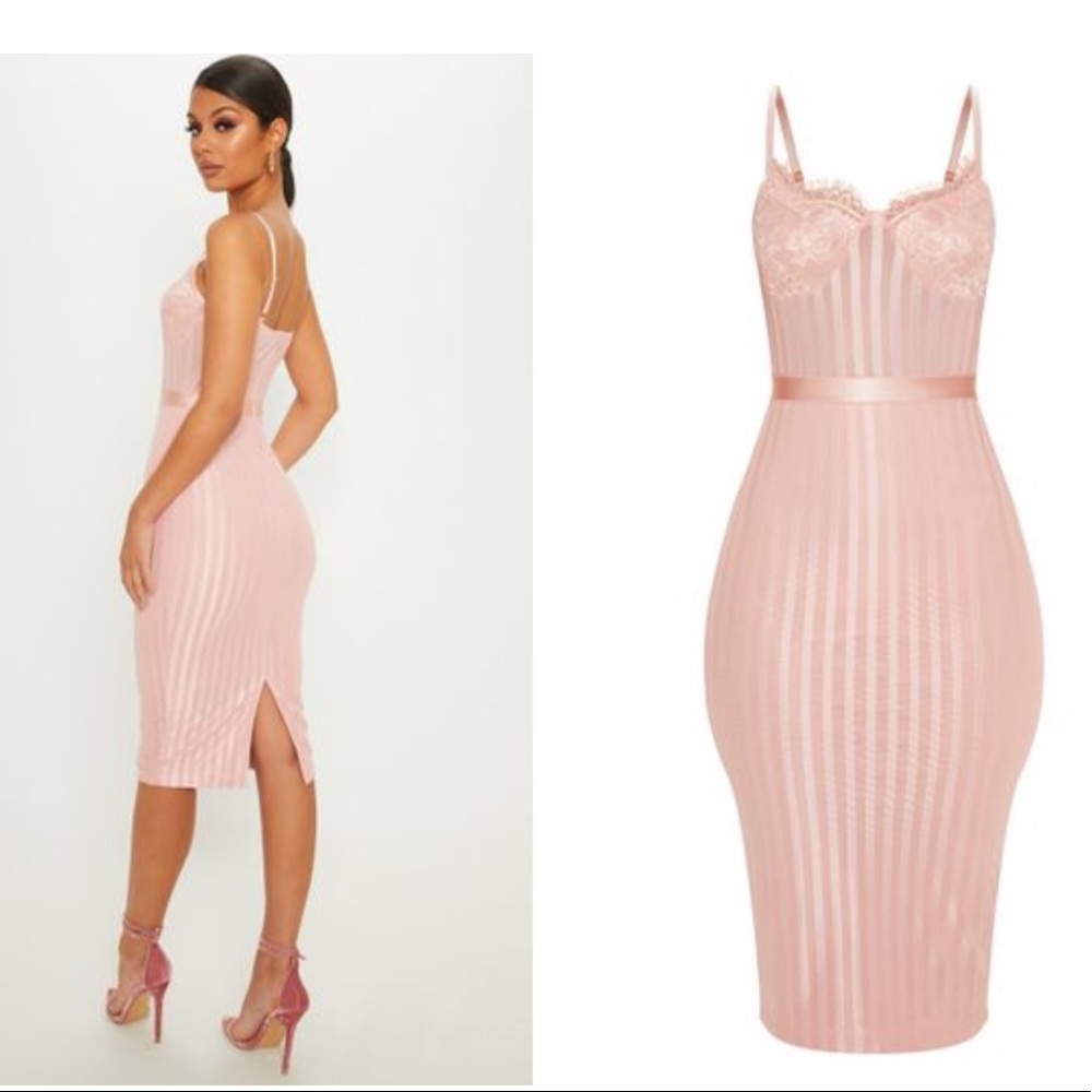 Pretty Little Thing pink lace and mesh dress